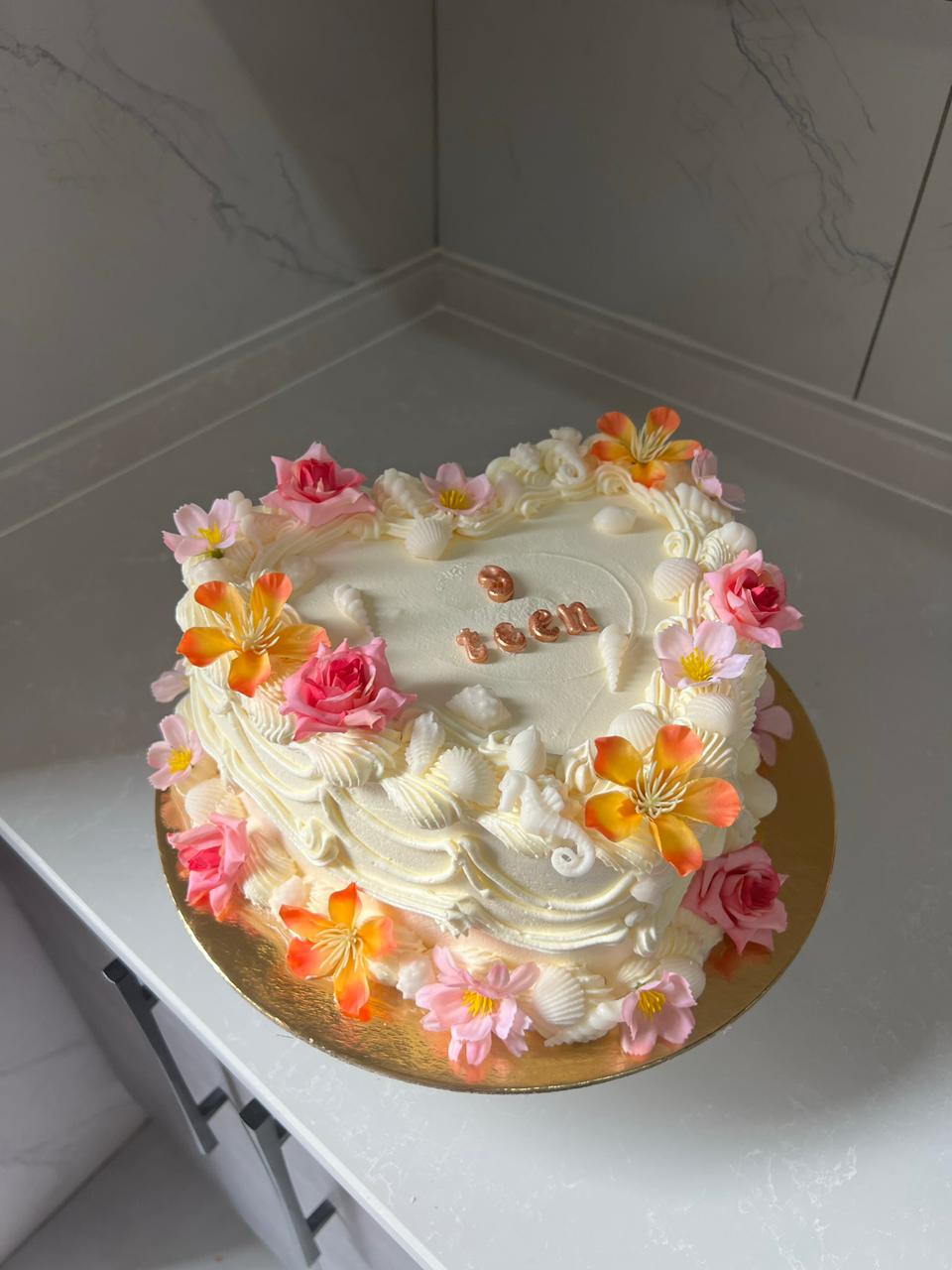 7 Inch Heart Cake with Flowers